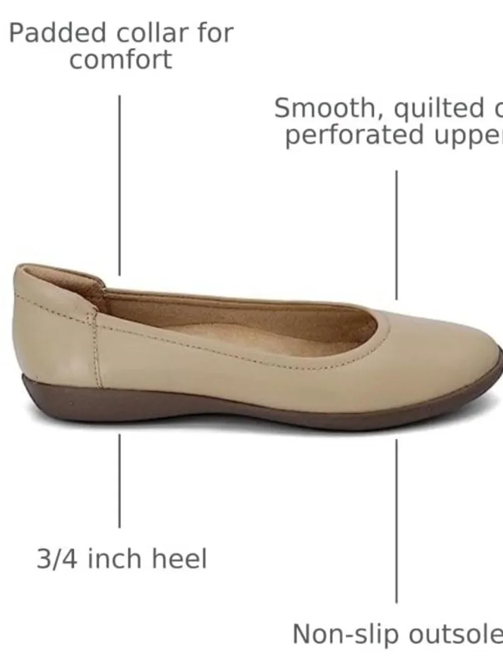 Women's Flexy Ballet Flat in Nude, Size 7 Wide - Padded Comfort & Slip-On Design